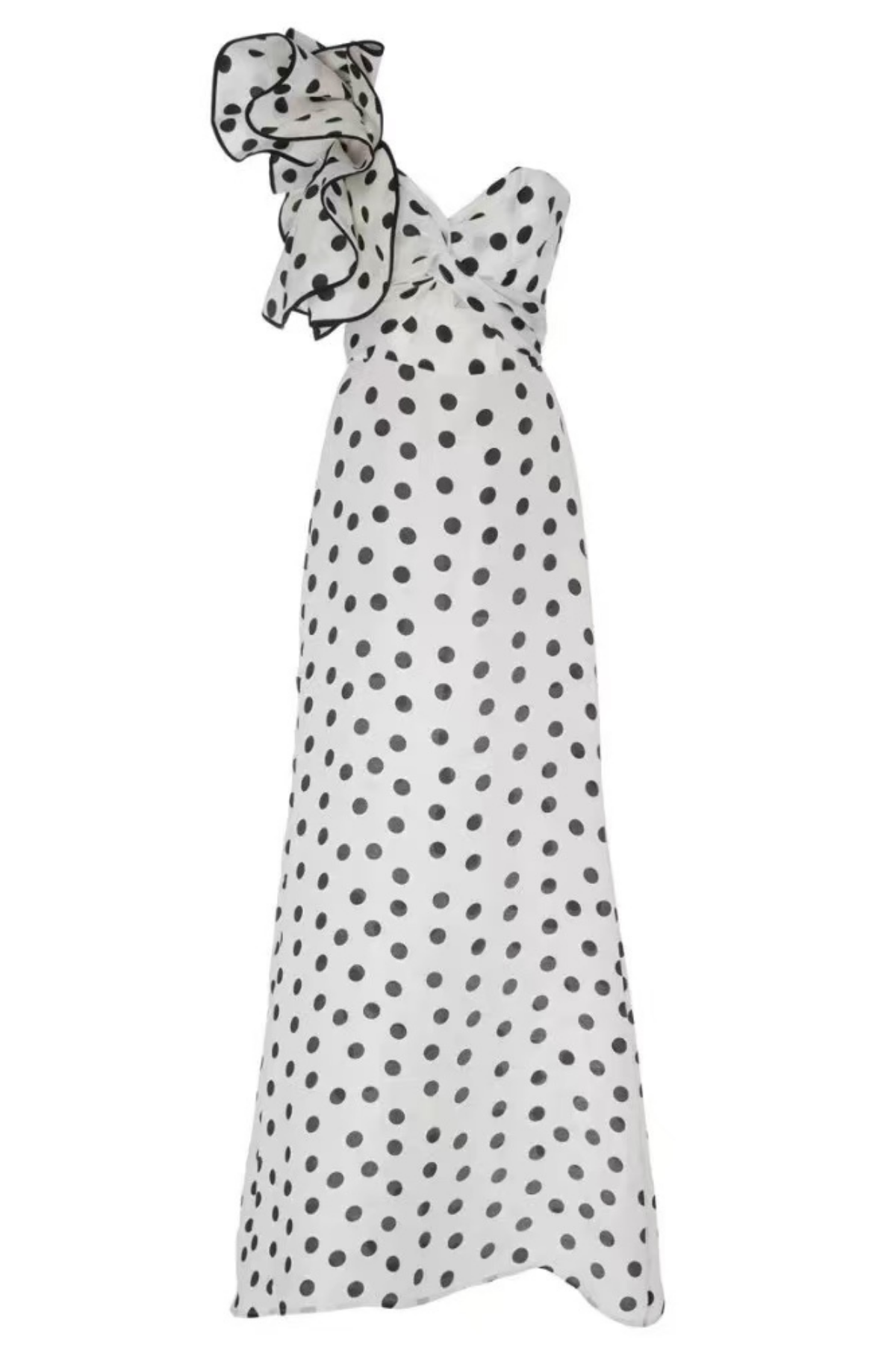 Serena White Polka Dot One-Shoulder Ruffle Maxi Dress Avalabel