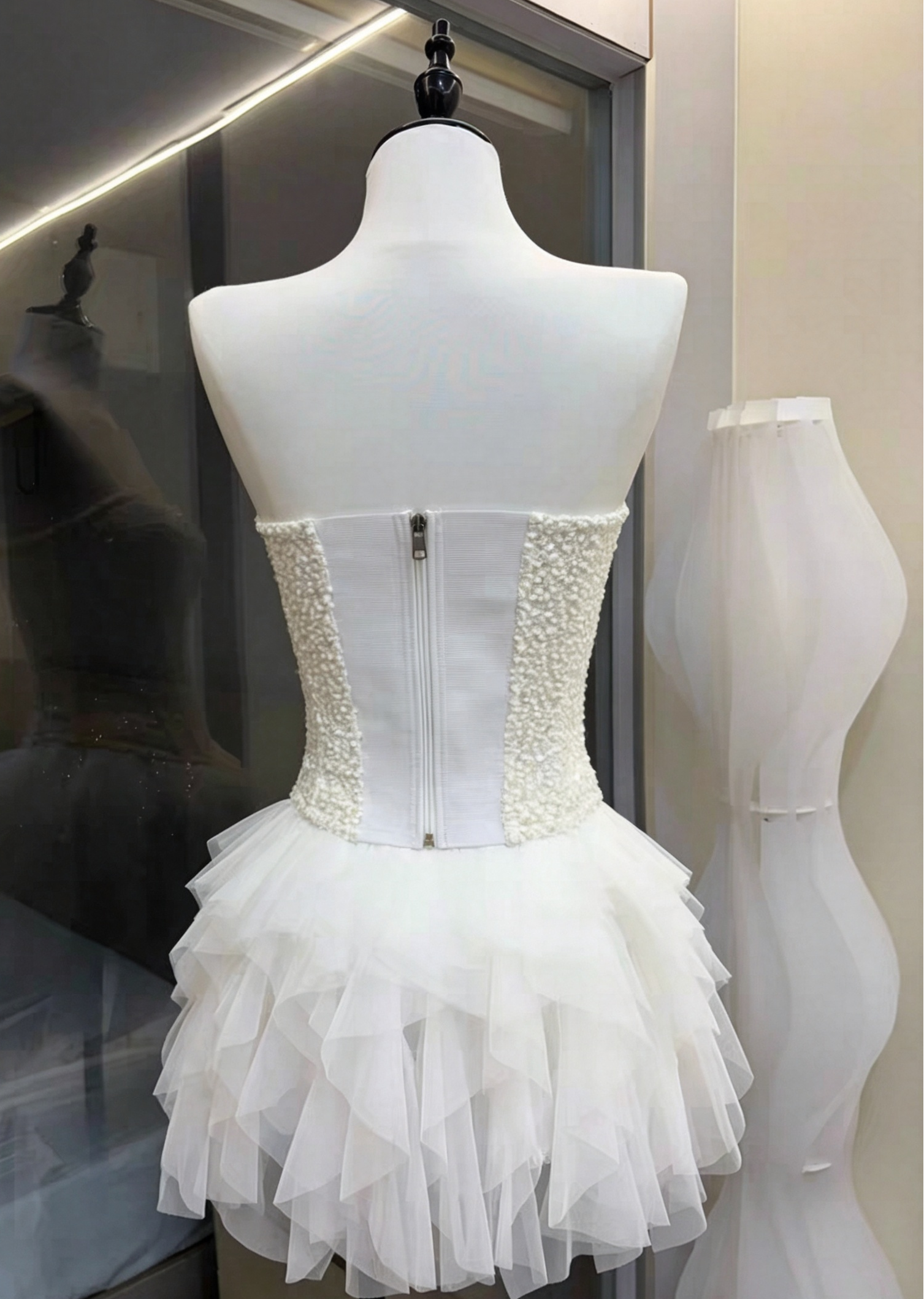 Beaded Strapless Corset & Ruffle Tulle Mini Skirt Two-Piece Set Avalabel