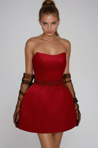 Fakhriyya Strapless Rhinestone Mini Dress Avalabel