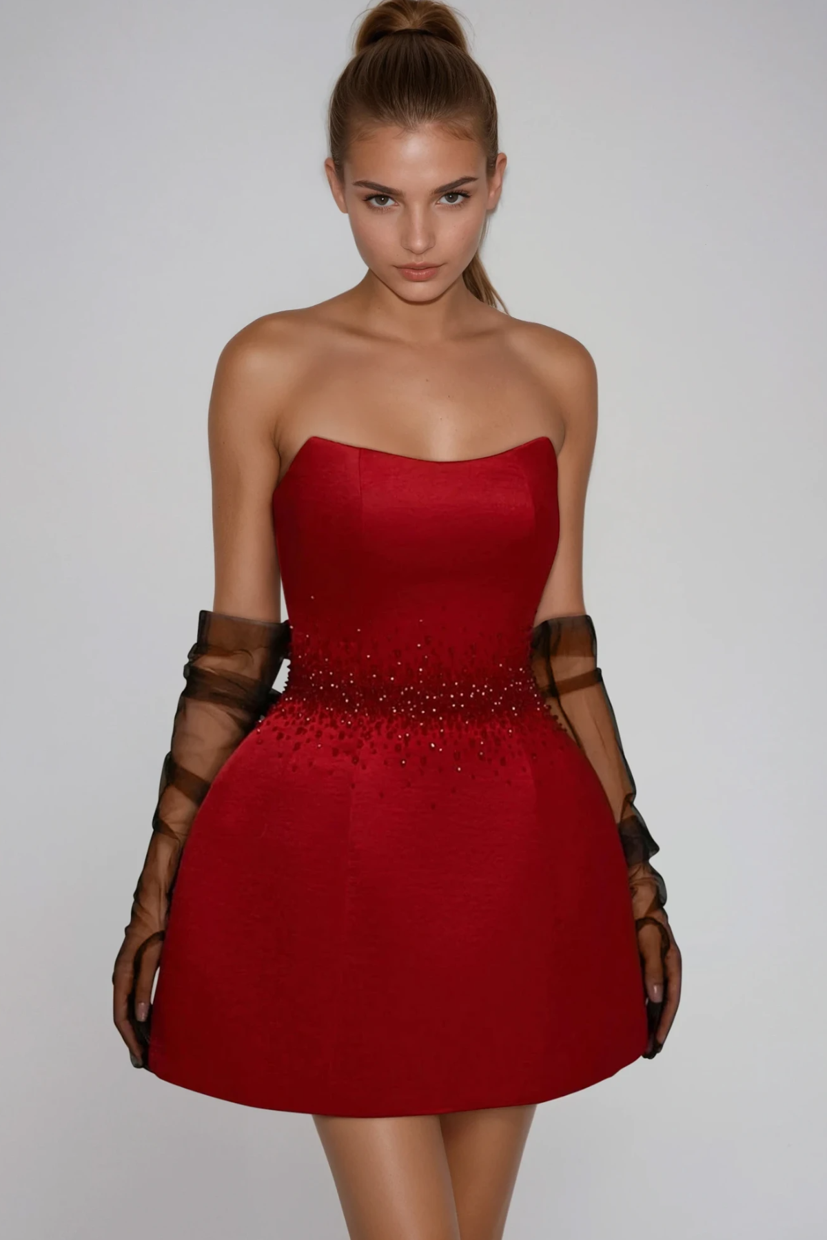 Fakhriyya Strapless Rhinestone Mini Dress Avalabel