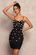 violet black 3D Rose Appliqués Bodycon mini Dress Avalabel