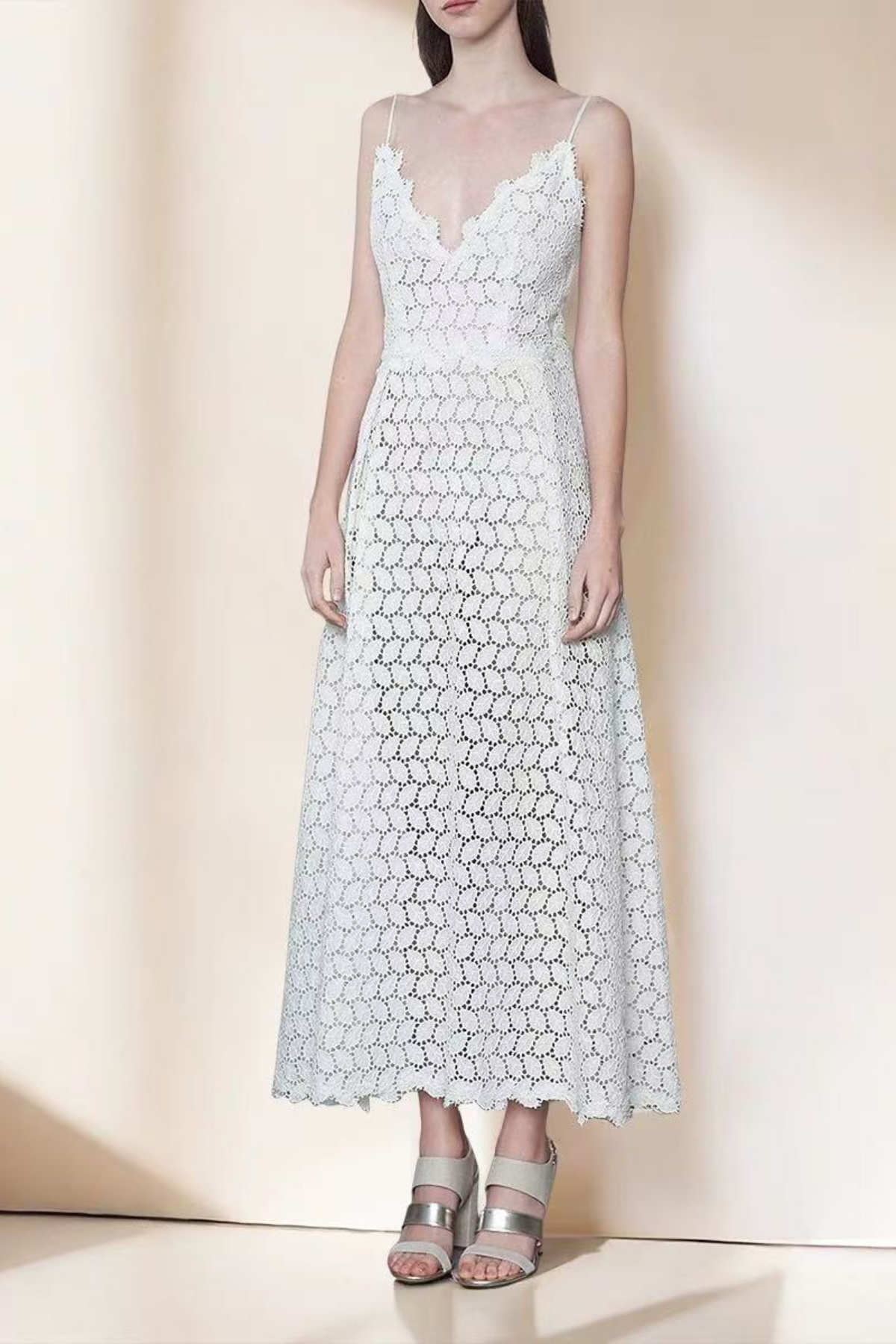 Isabella Floral White Cami Vacation Maxi Dress Avalabel