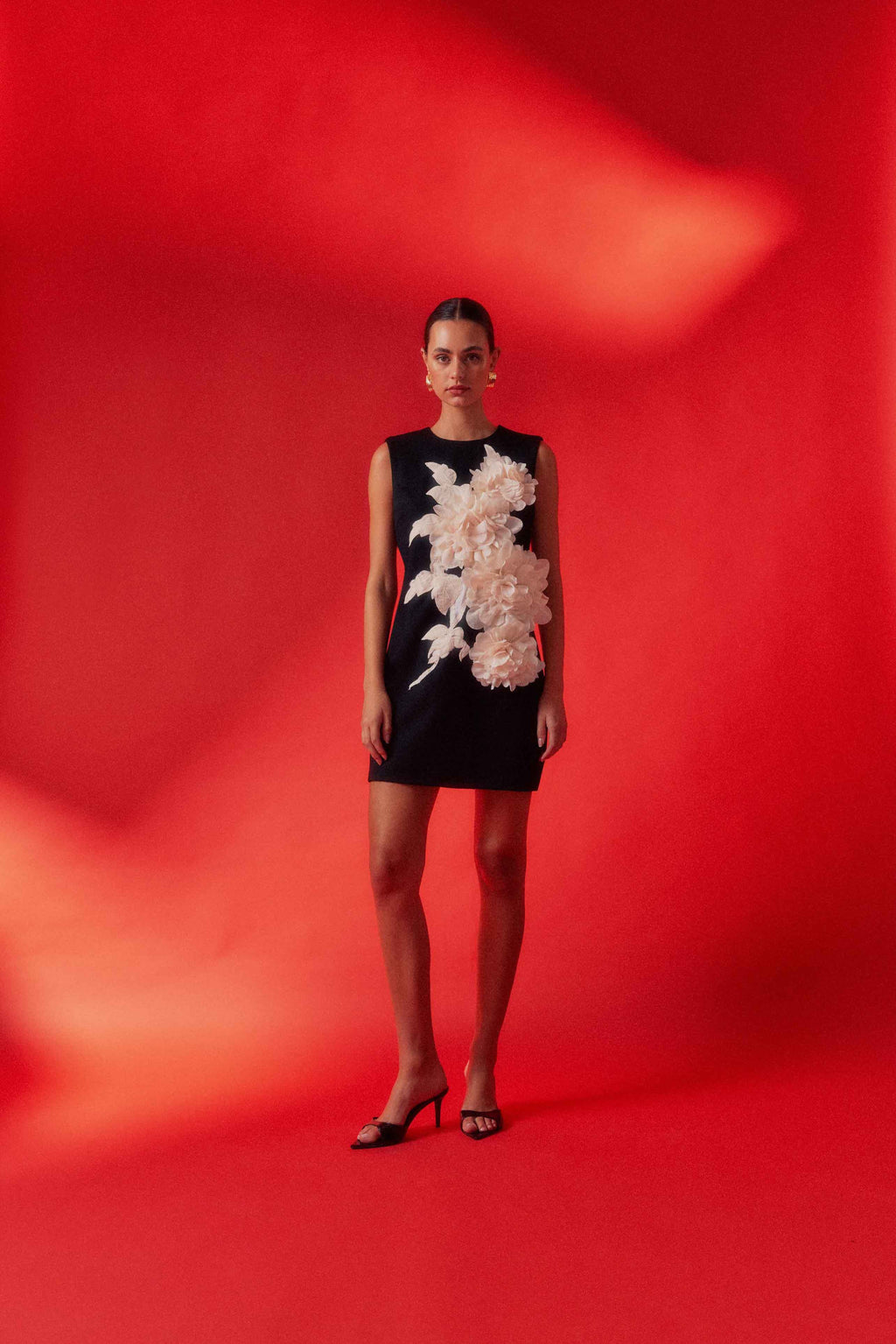 mandy 3d flower embellished Mini Dress in Black Avalabel