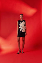 mandy 3d flower embellished Mini Dress in Black Avalabel