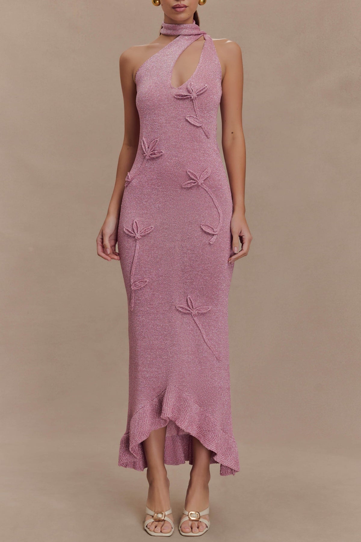 Celestino Floral Metallic Knit Maxi Dress - Pink Avalabel