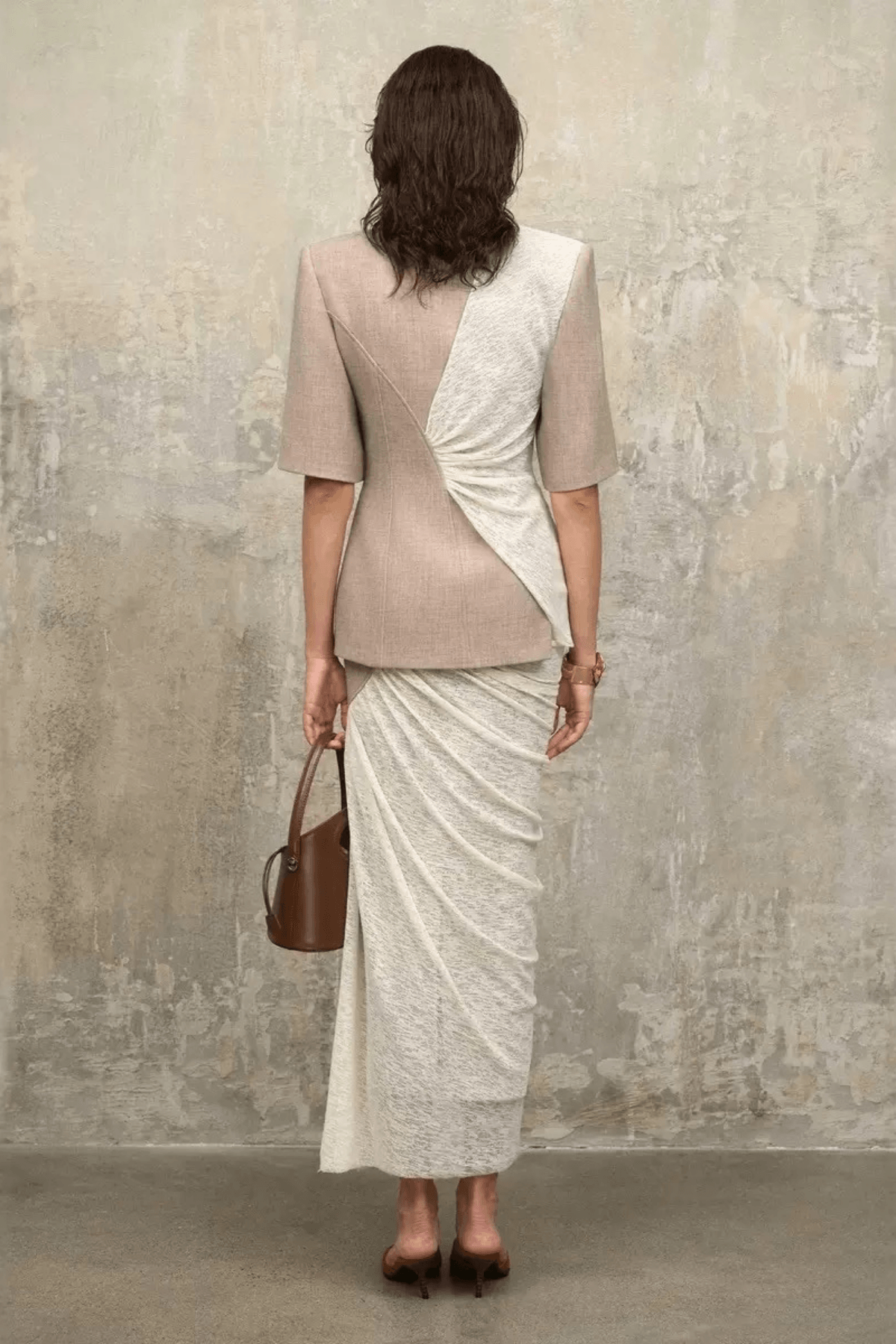 Sandra Color Block Fake Two‑Piece Wrap Midi Dress Avalabel