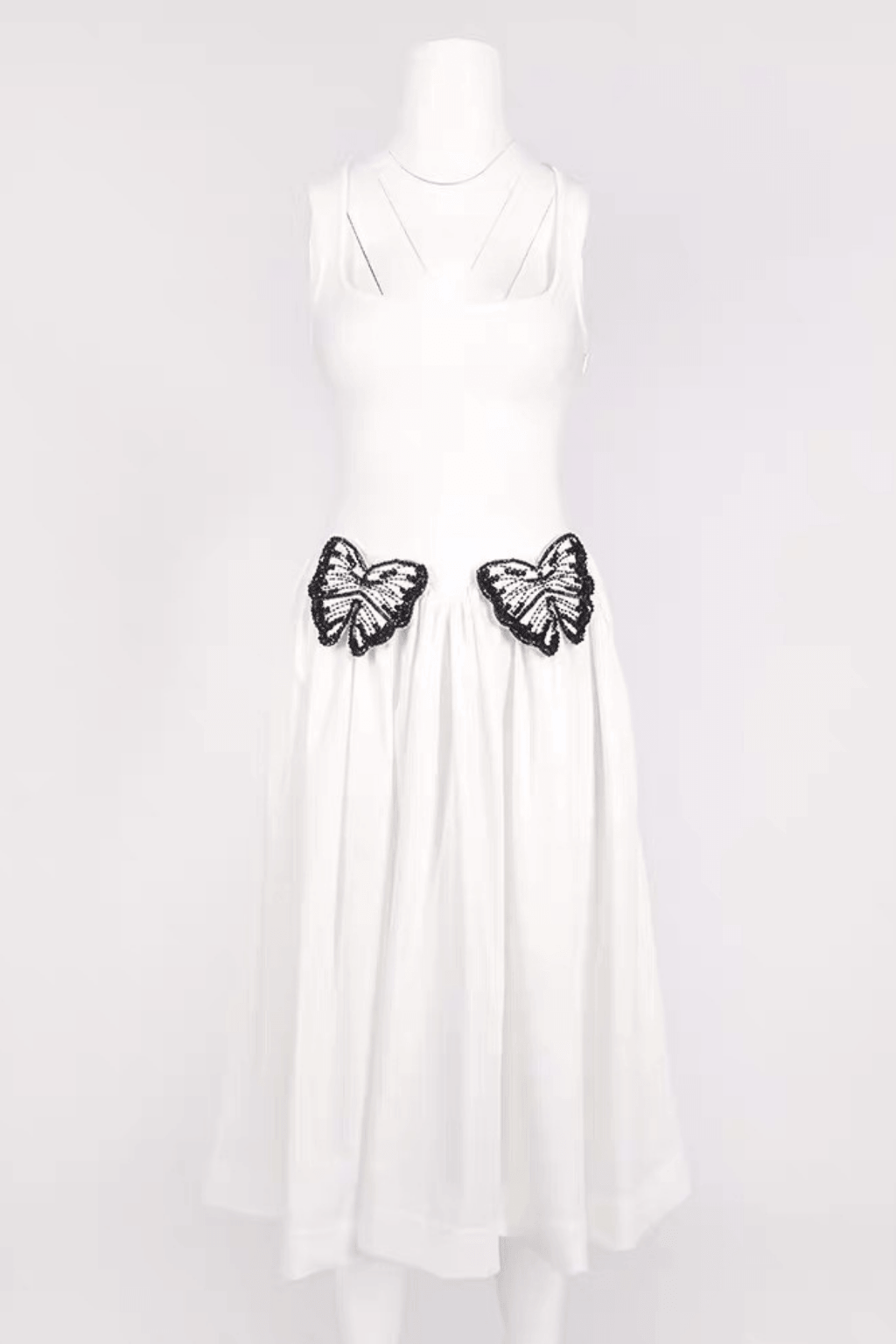 Helen White Beaded Butterfly Midi Dress Avalabel