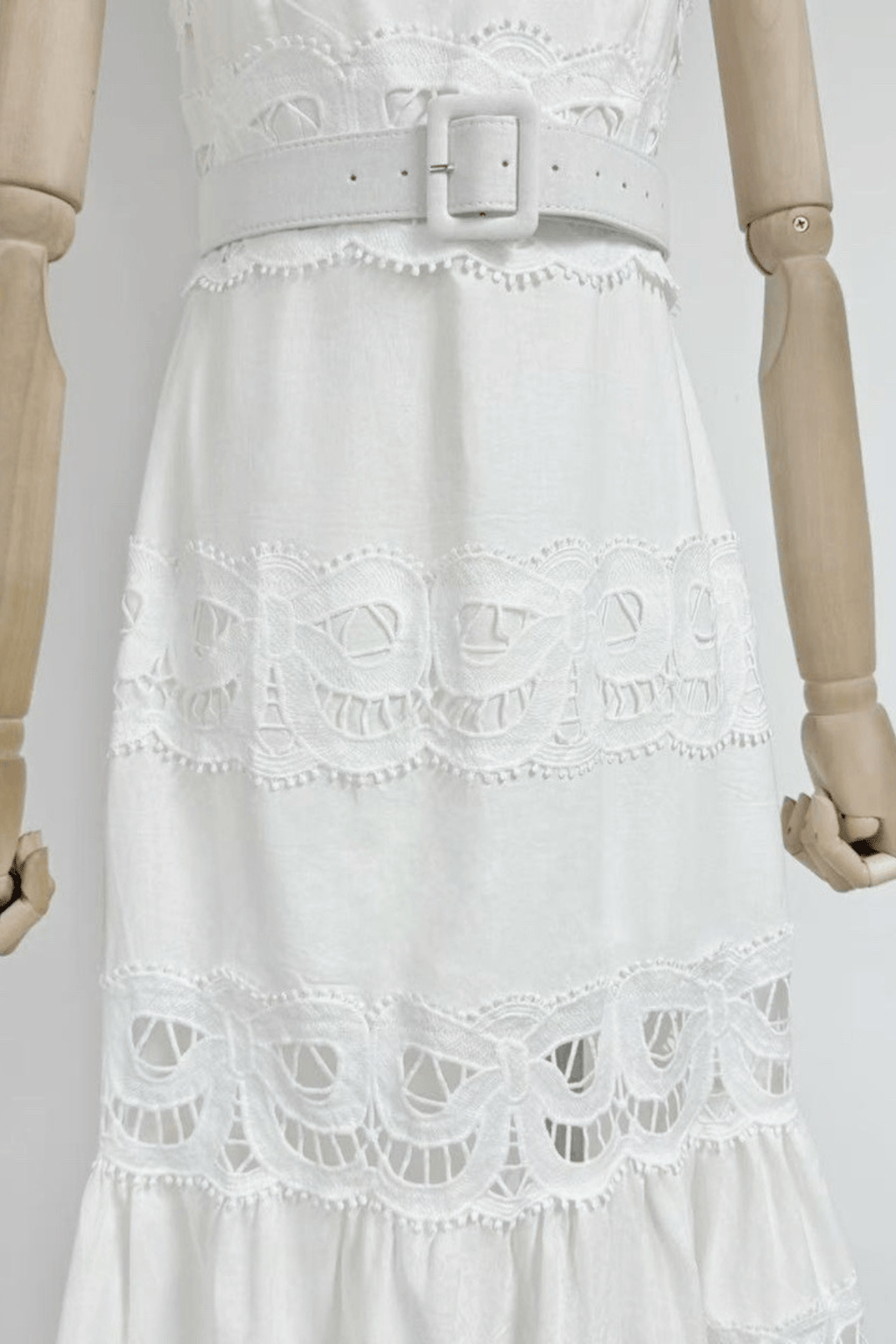 Lily White Lace Tiered Midi Dress Avalabel