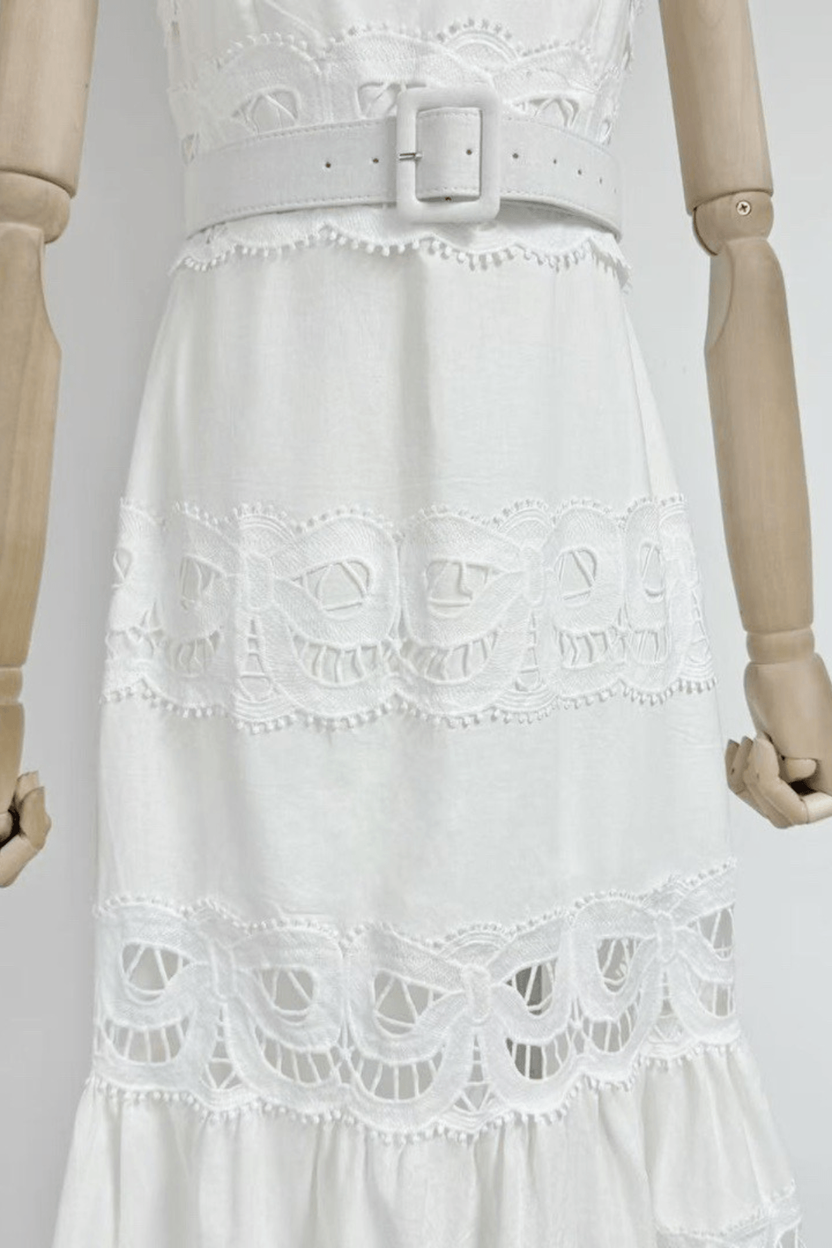 Lily White Lace Tiered Midi Dress Avalabel