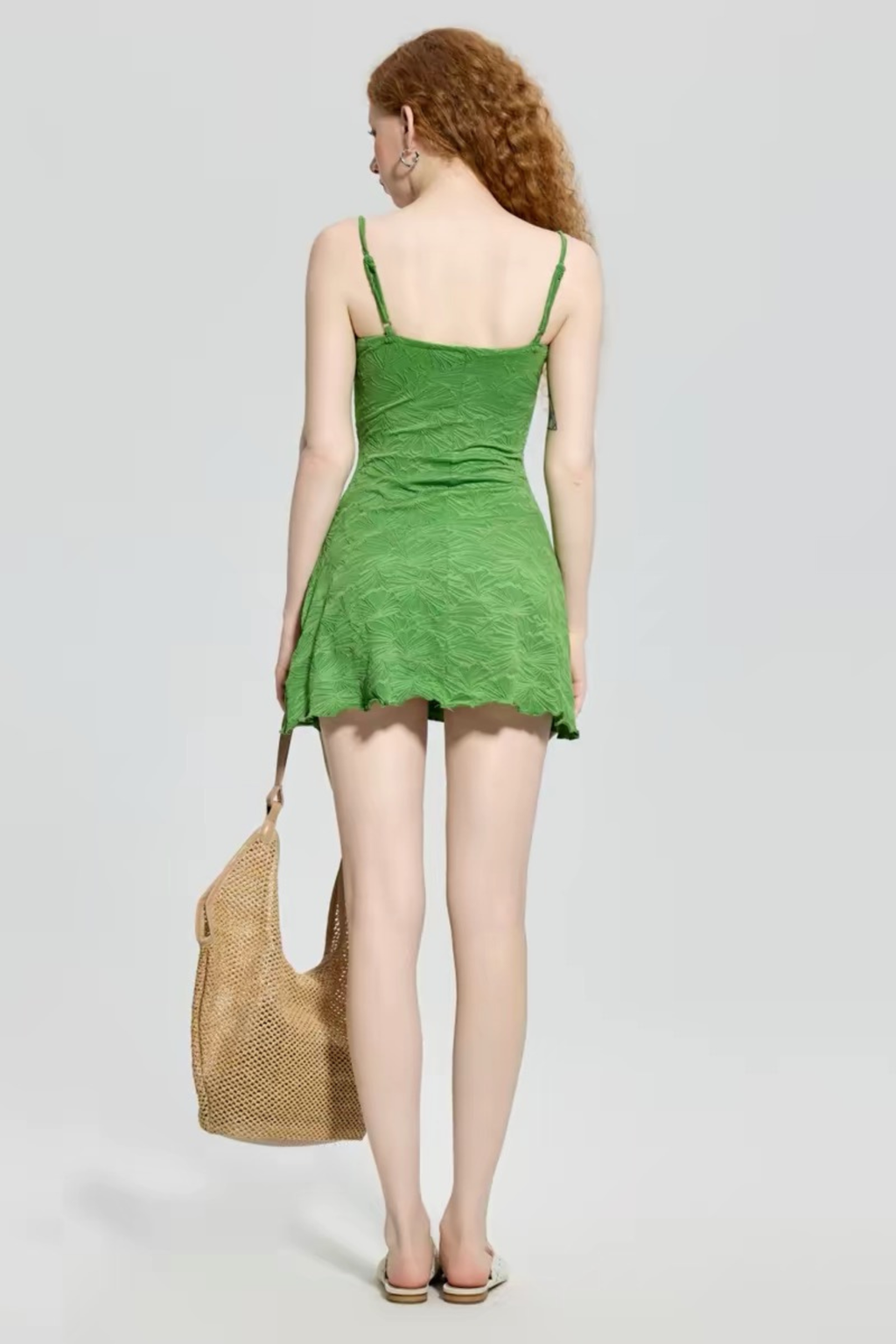 Maren Green Leaf Embossed Slim Fit Slip Mini Swimsuit Avalabel
