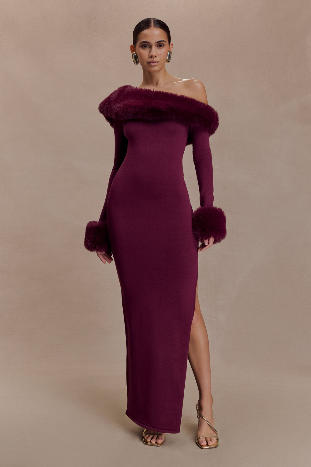 rebecca Faux Fur Knit Maxi Dress - Plum Avalabel