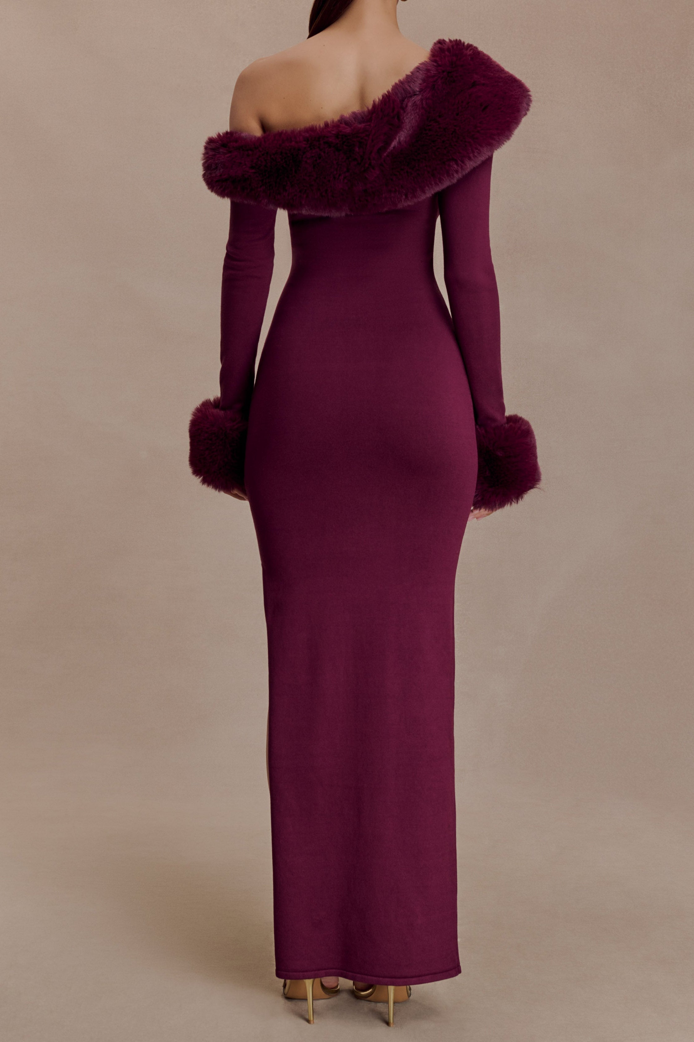 rebecca Faux Fur Knit Maxi Dress - Plum Avalabel