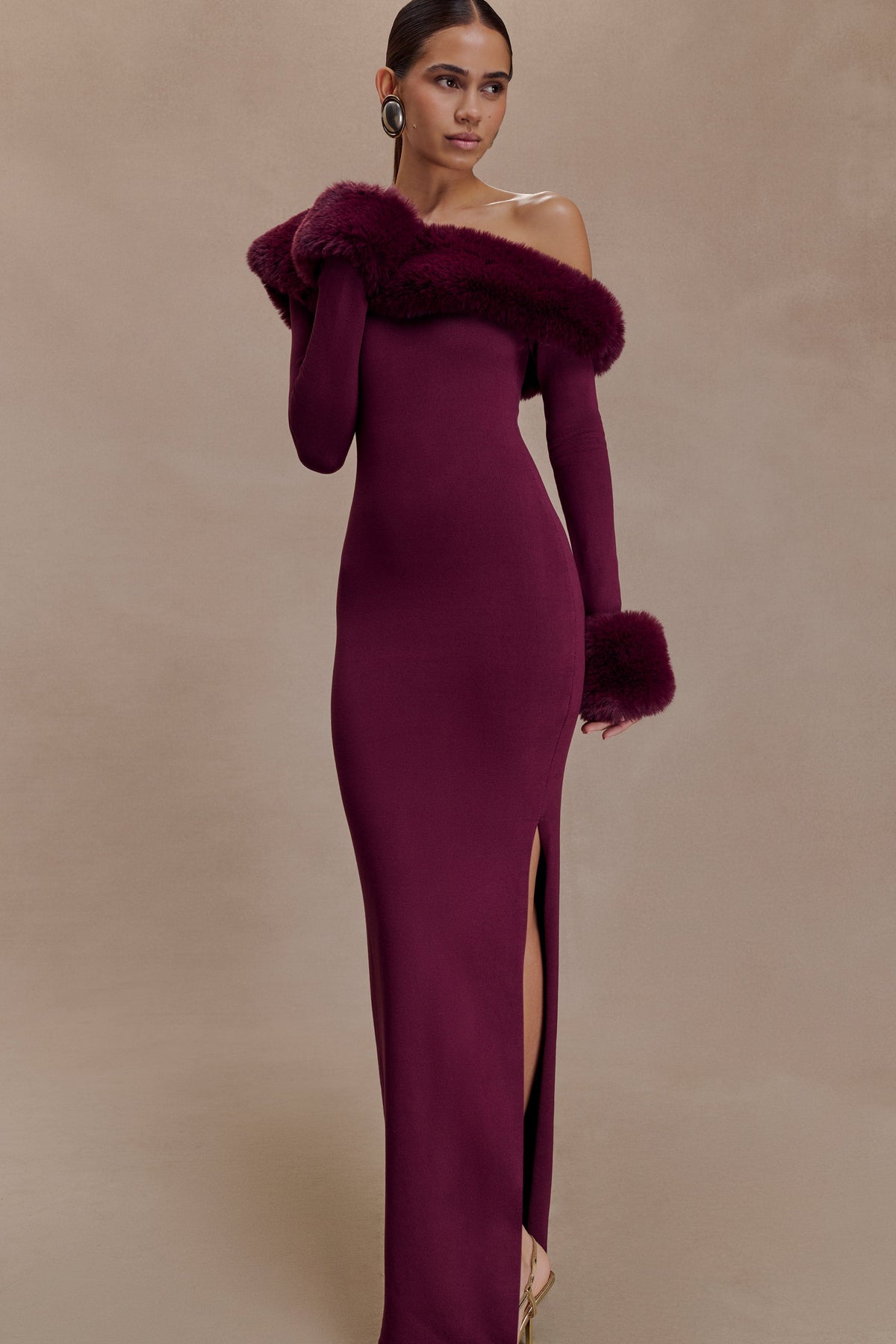 rebecca Faux Fur Knit Maxi Dress - Plum Avalabel