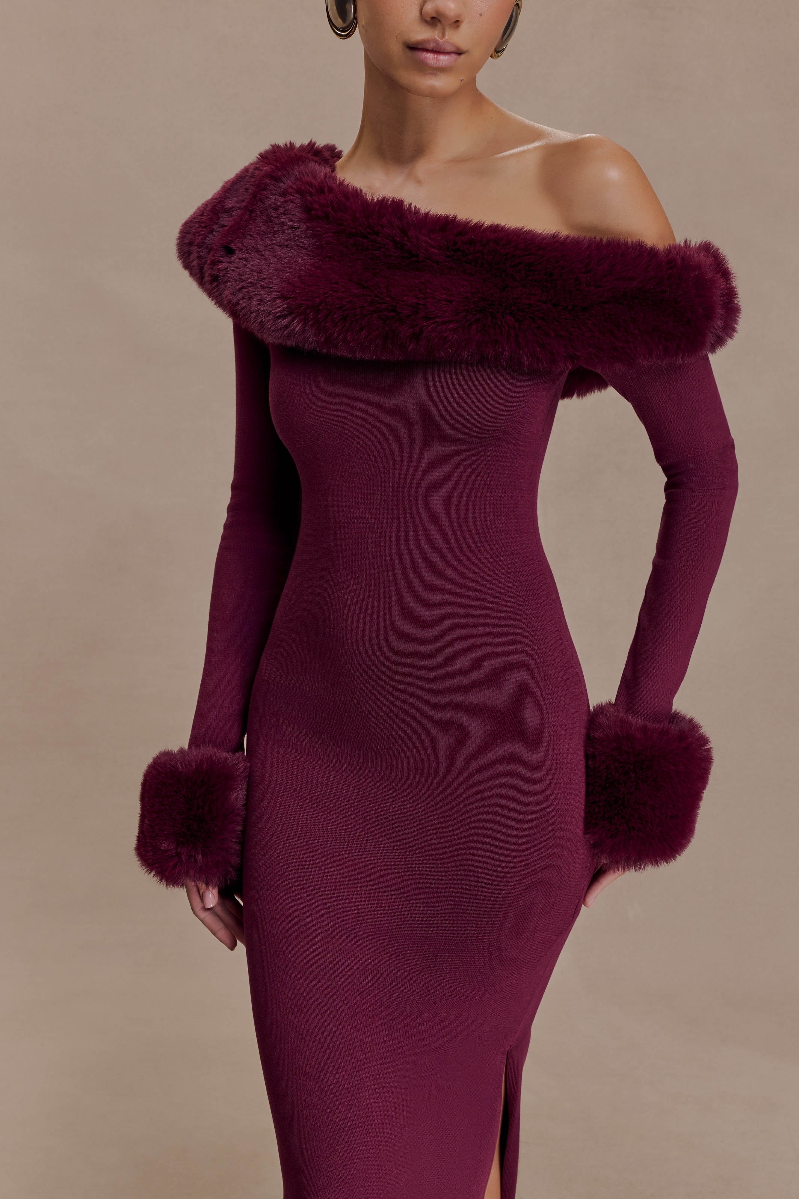 rebecca Faux Fur Knit Maxi Dress - Plum Avalabel
