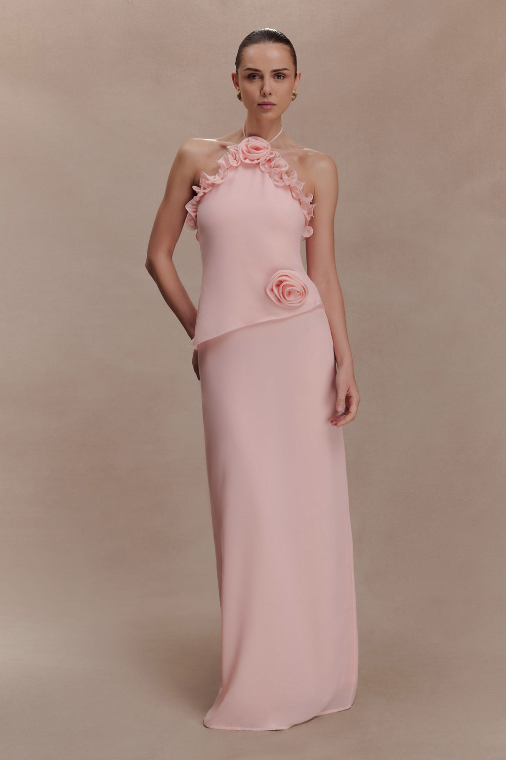 Helen off-Shoulder Chiffon Flower Maxi Dress - Baby Pink Avalabel