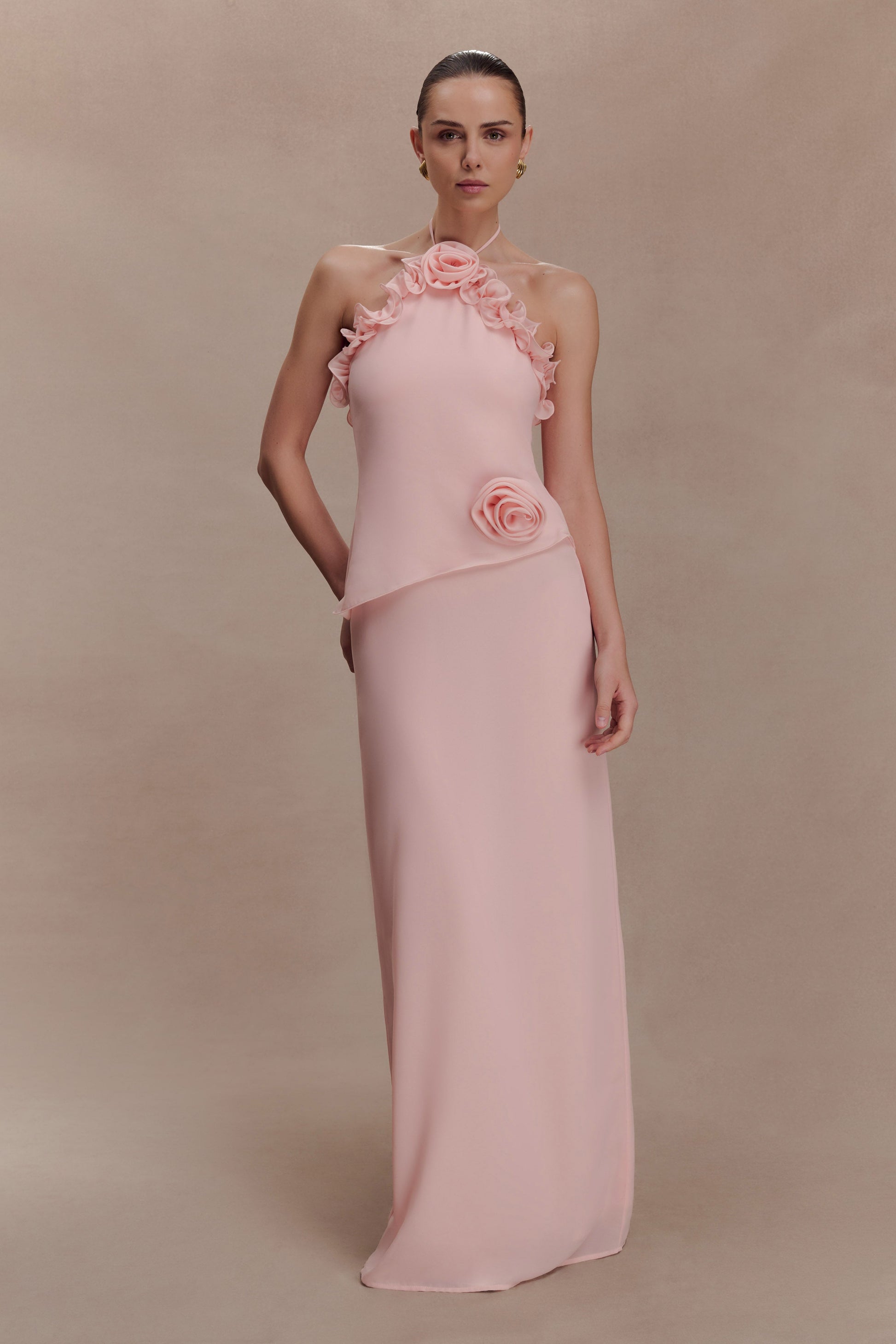 Helen off-Shoulder Chiffon Flower Maxi Dress - Baby Pink Avalabel