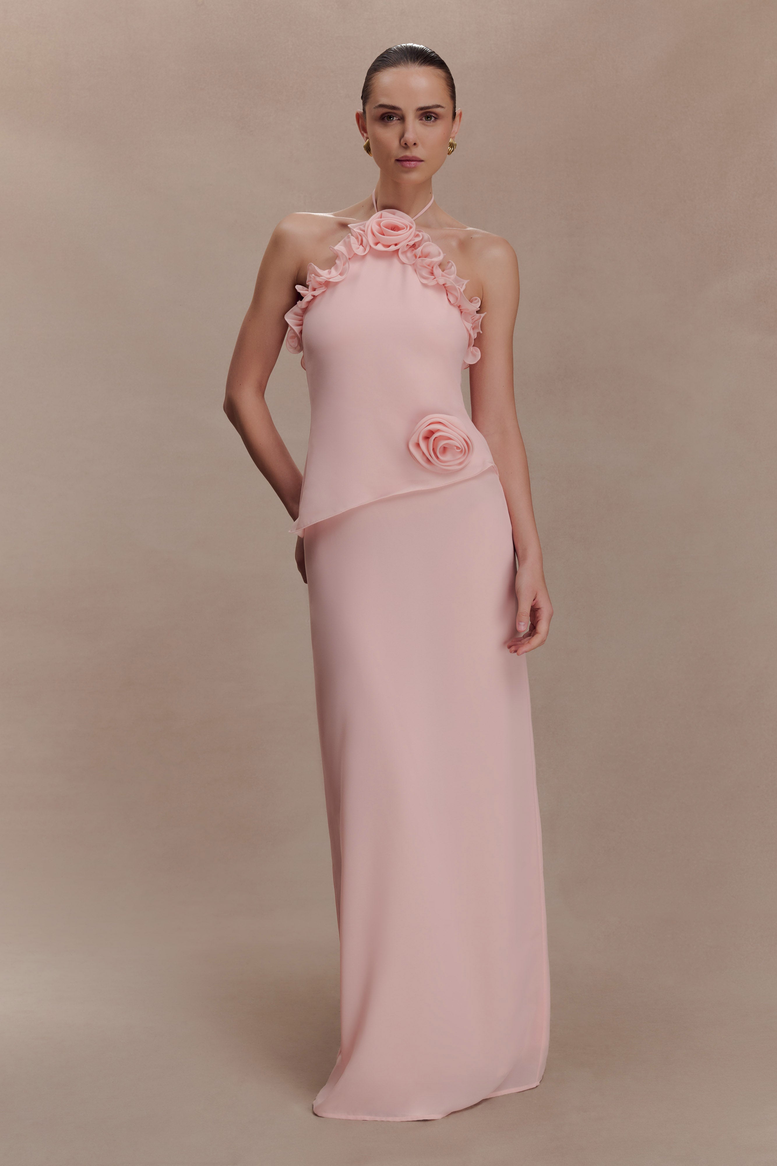 Helen off-Shoulder Chiffon Flower Maxi Dress - Baby Pink Avalabel