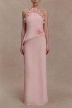 Helen off-Shoulder Chiffon Flower Maxi Dress - Baby Pink Avalabel