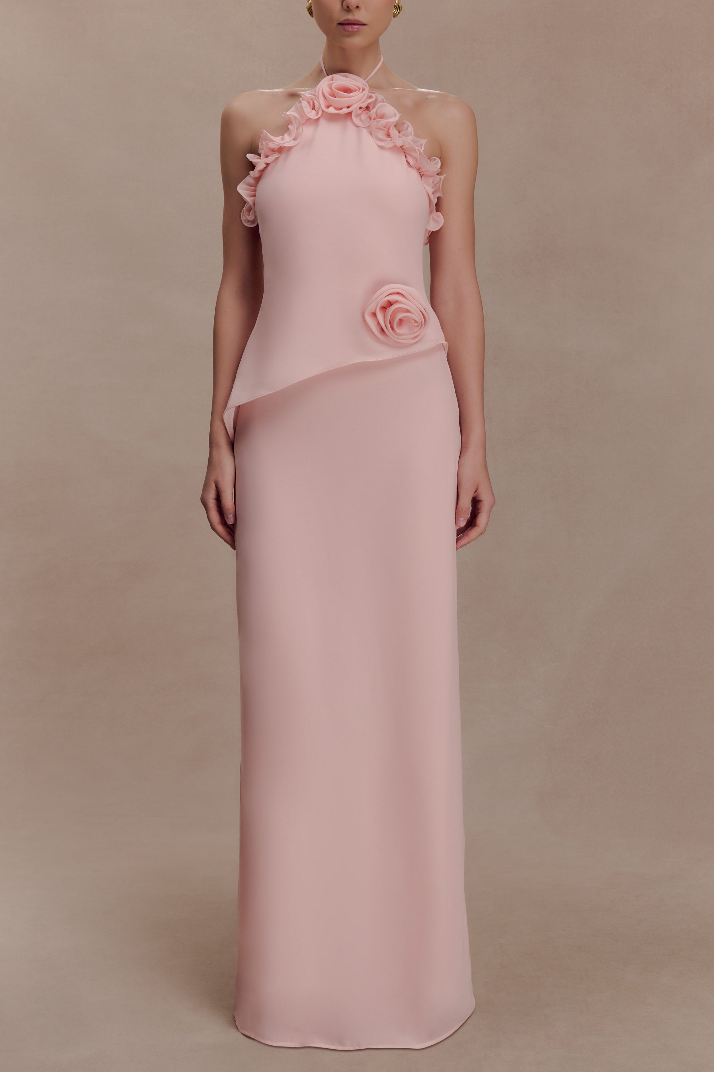 Helen off-Shoulder Chiffon Flower Maxi Dress - Baby Pink Avalabel