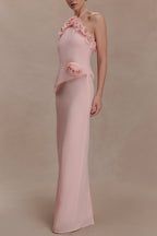 Helen off-Shoulder Chiffon Flower Maxi Dress - Baby Pink Avalabel