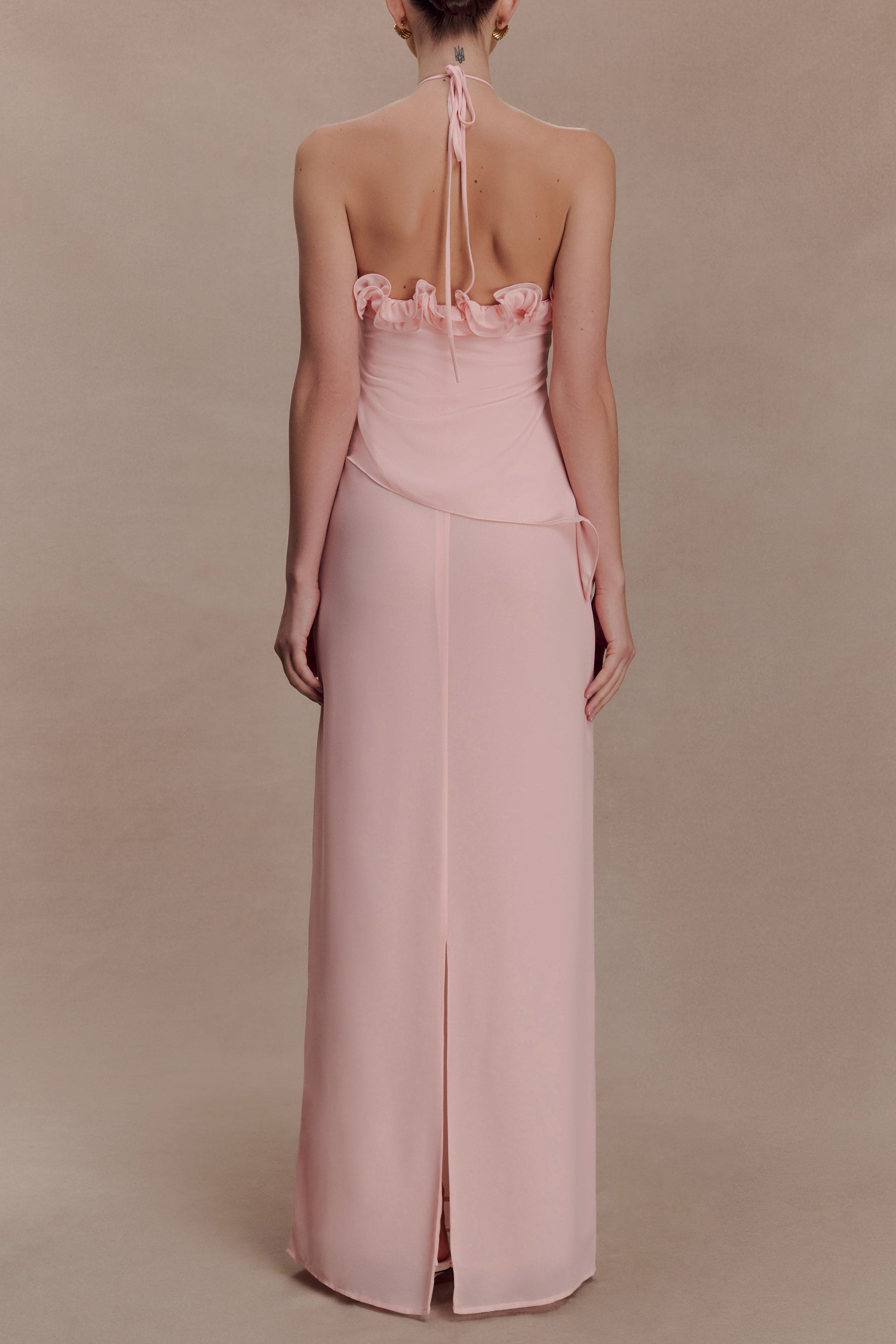 Helen off-Shoulder Chiffon Flower Maxi Dress - Baby Pink Avalabel