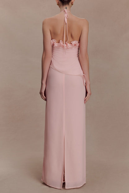 Helen off-Shoulder Chiffon Flower Maxi Dress - Baby Pink Avalabel