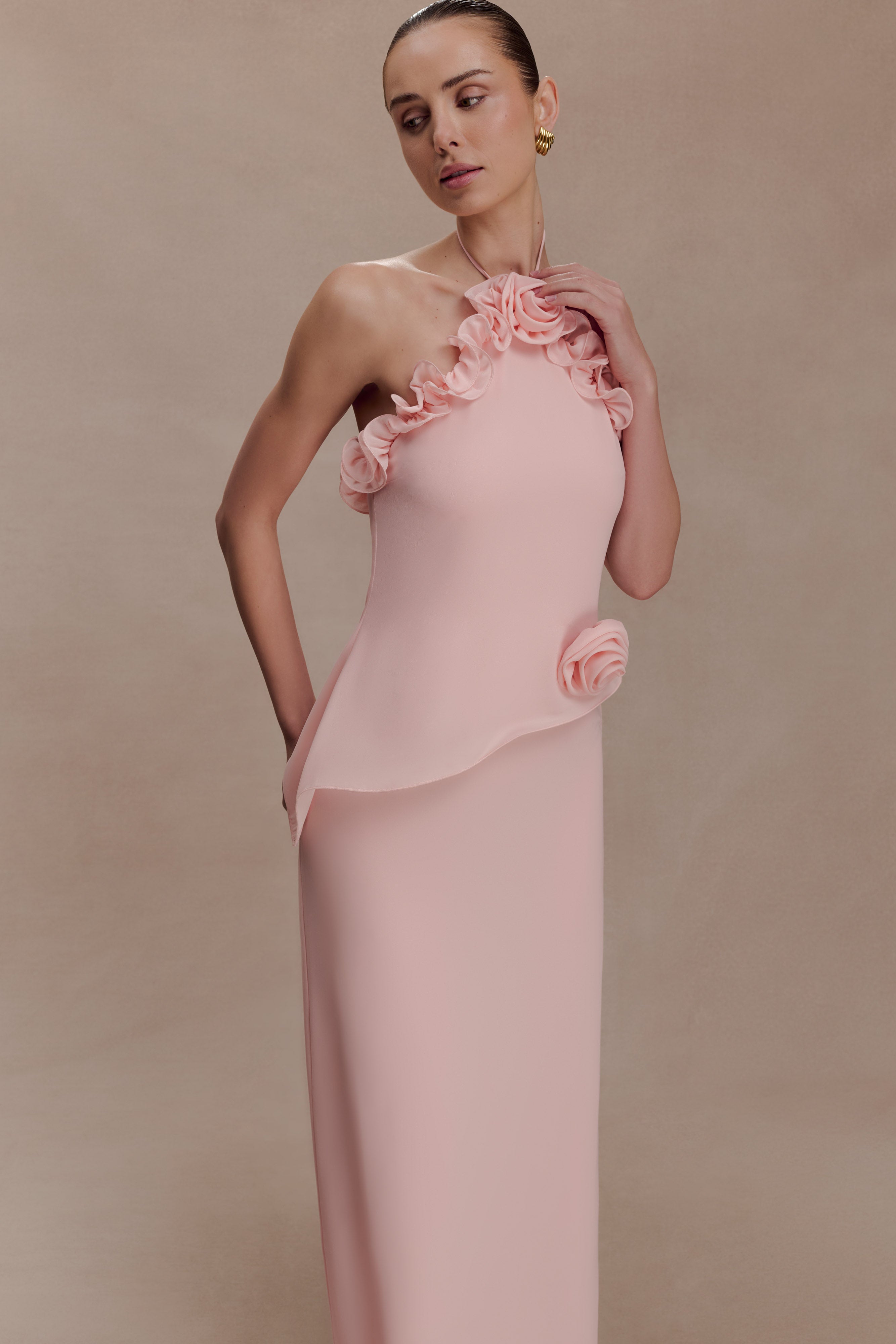 Helen off-Shoulder Chiffon Flower Maxi Dress - Baby Pink Avalabel
