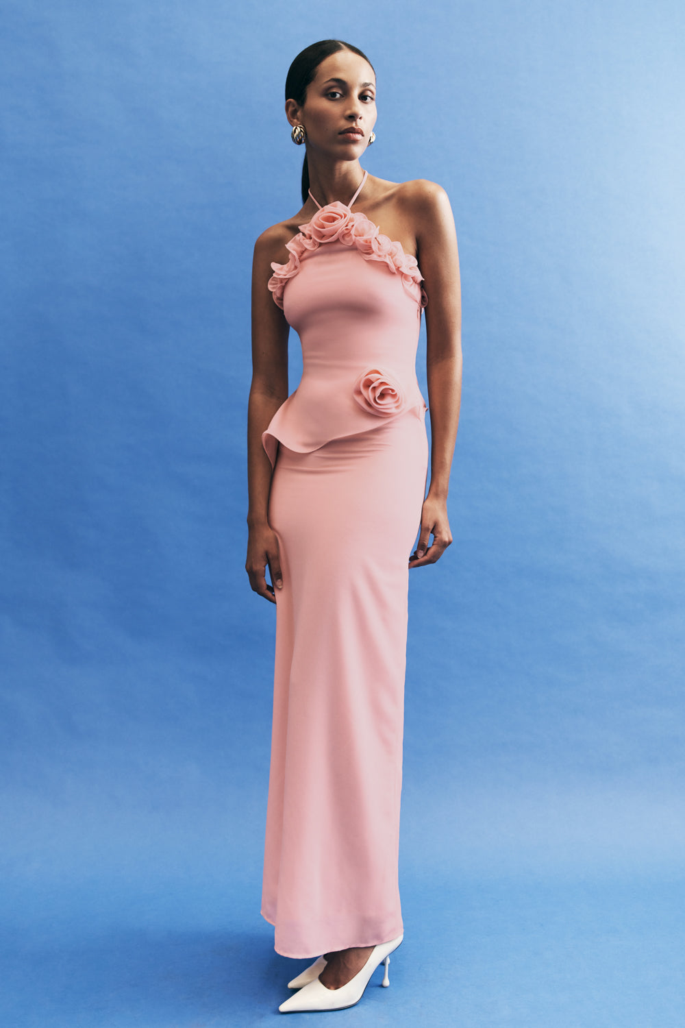 Helen off-Shoulder Chiffon Flower Maxi Dress - Baby Pink Avalabel