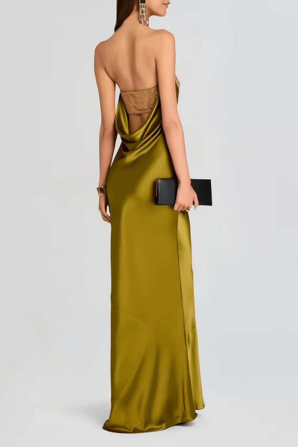 Alice Satin Strapless Beaded Mermaid Maxi Dress Avalabel