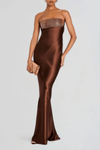 Alice Satin Strapless Beaded Mermaid Maxi Dress Avalabel