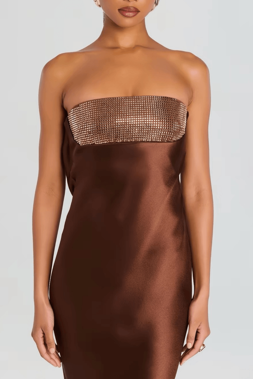 Alice Satin Strapless Beaded Mermaid Maxi Dress Avalabel