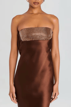 Alice Satin Strapless Beaded Mermaid Maxi Dress Avalabel
