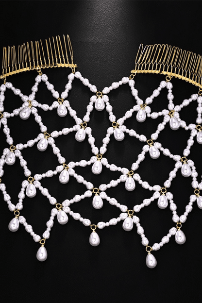 Beaded Pearl Web Drop Formal Hair Comb Avalabel