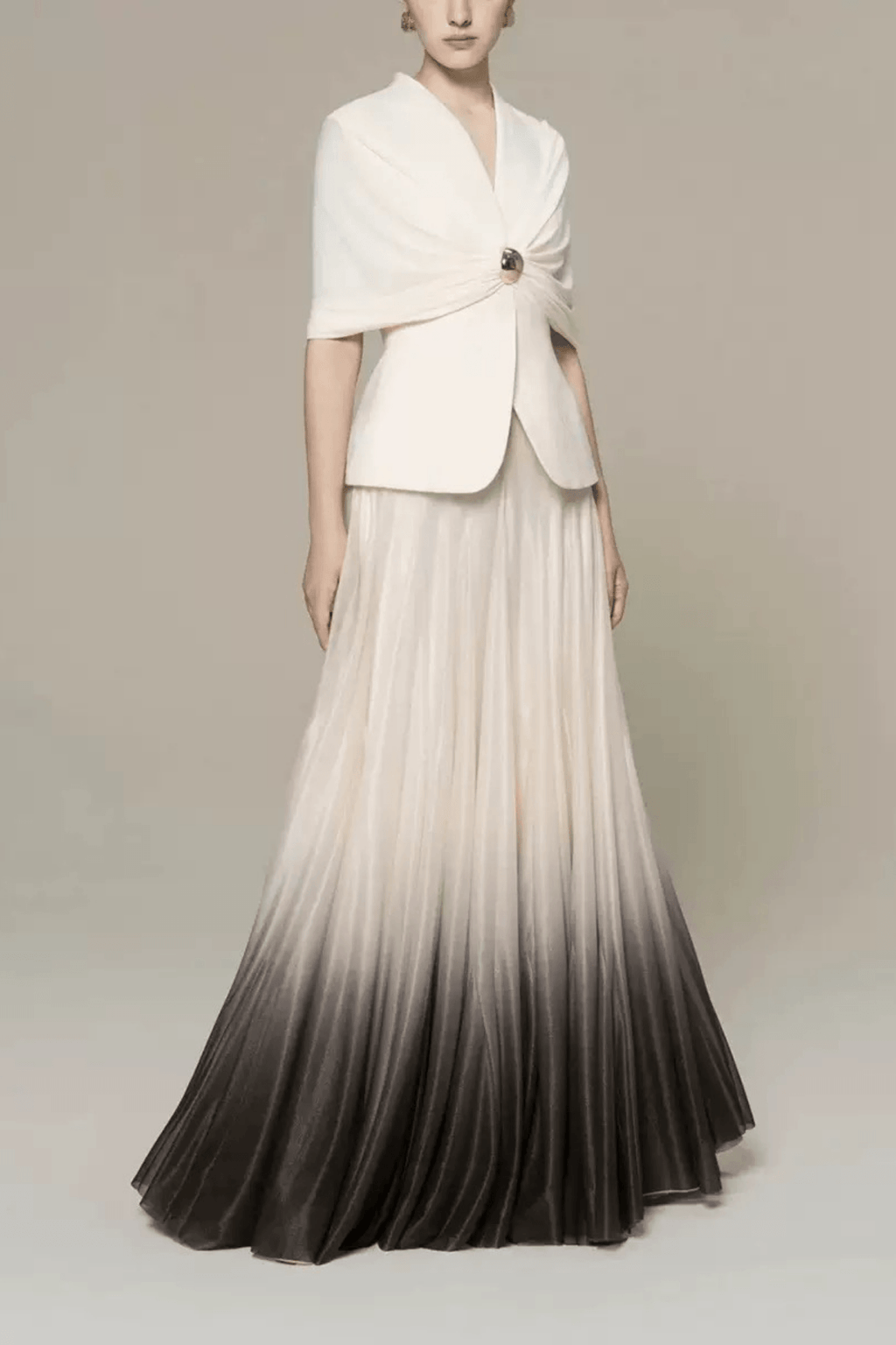 White Cape Top Ombre Pleated Skirt Two Set Avalabel