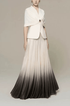 White Cape Top Ombre Pleated Skirt Two Set Avalabel