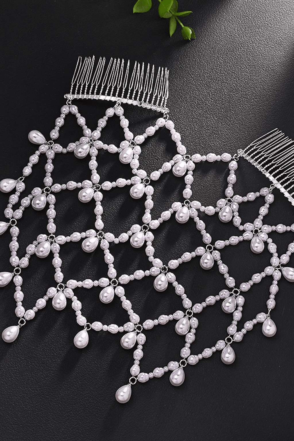 Beaded Pearl Web Drop Formal Hair Comb Avalabel