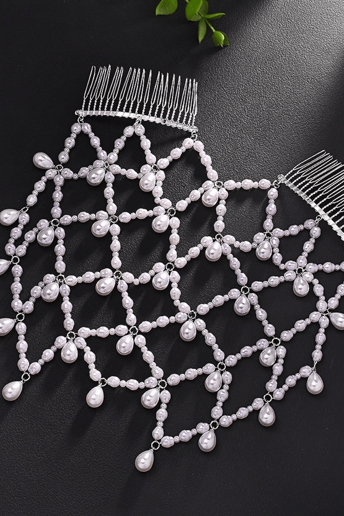 Beaded Pearl Web Drop Formal Hair Comb Avalabel