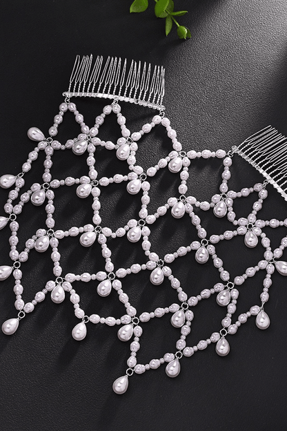 Beaded Pearl Web Drop Formal Hair Comb Avalabel