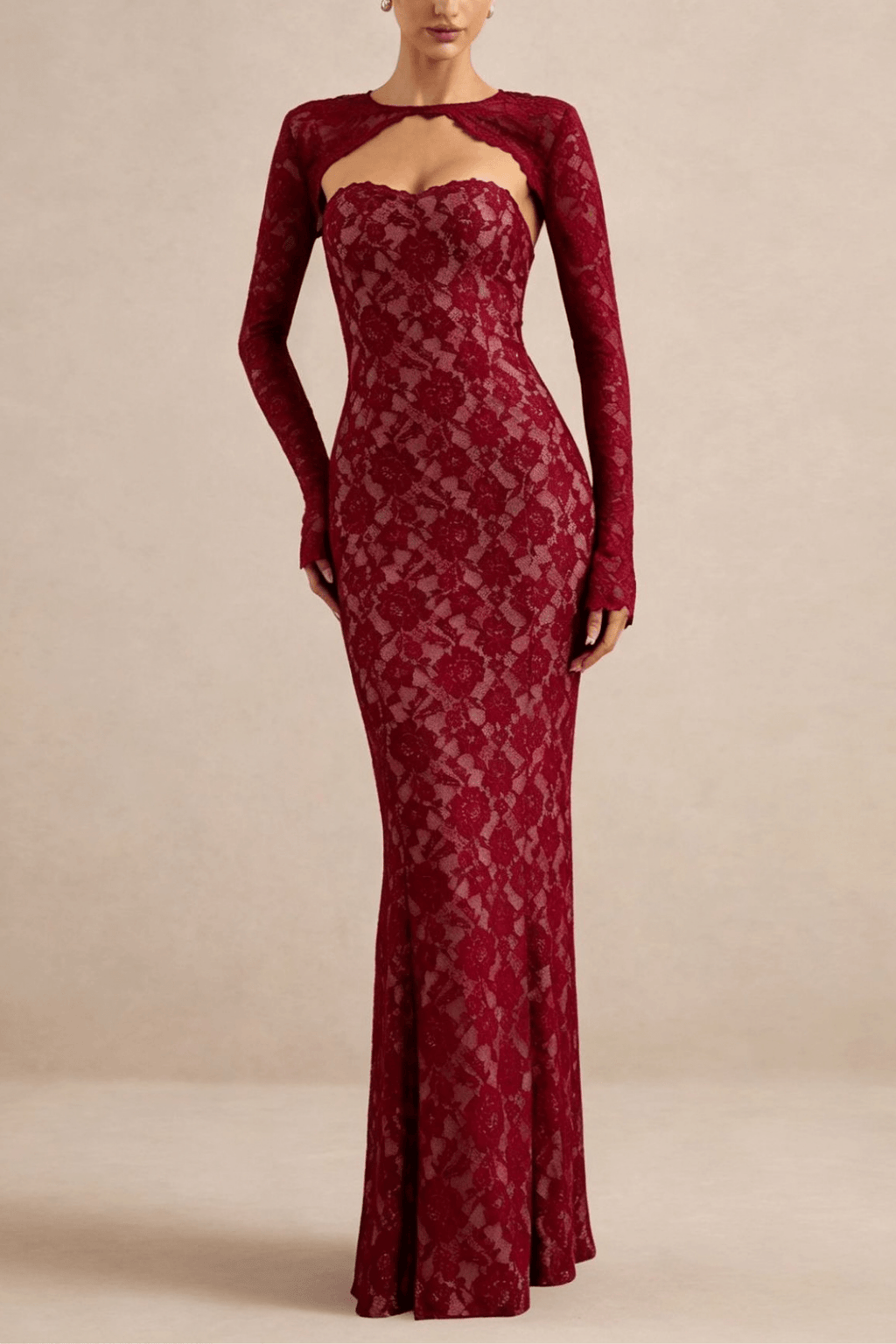 Jenny Burgundy Lace Mermaid Maxi Dress Avalabel