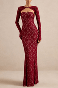 Jenny Burgundy Lace Mermaid Maxi Dress Avalabel