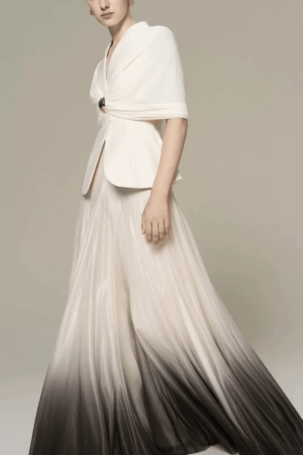 White Cape Top Ombre Pleated Skirt Two Set Avalabel
