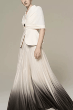 White Cape Top Ombre Pleated Skirt Two Set Avalabel