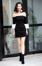 nicole strapless feather sleeve mini dress in black Avalabel