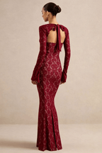 Jenny Burgundy Lace Mermaid Maxi Dress Avalabel