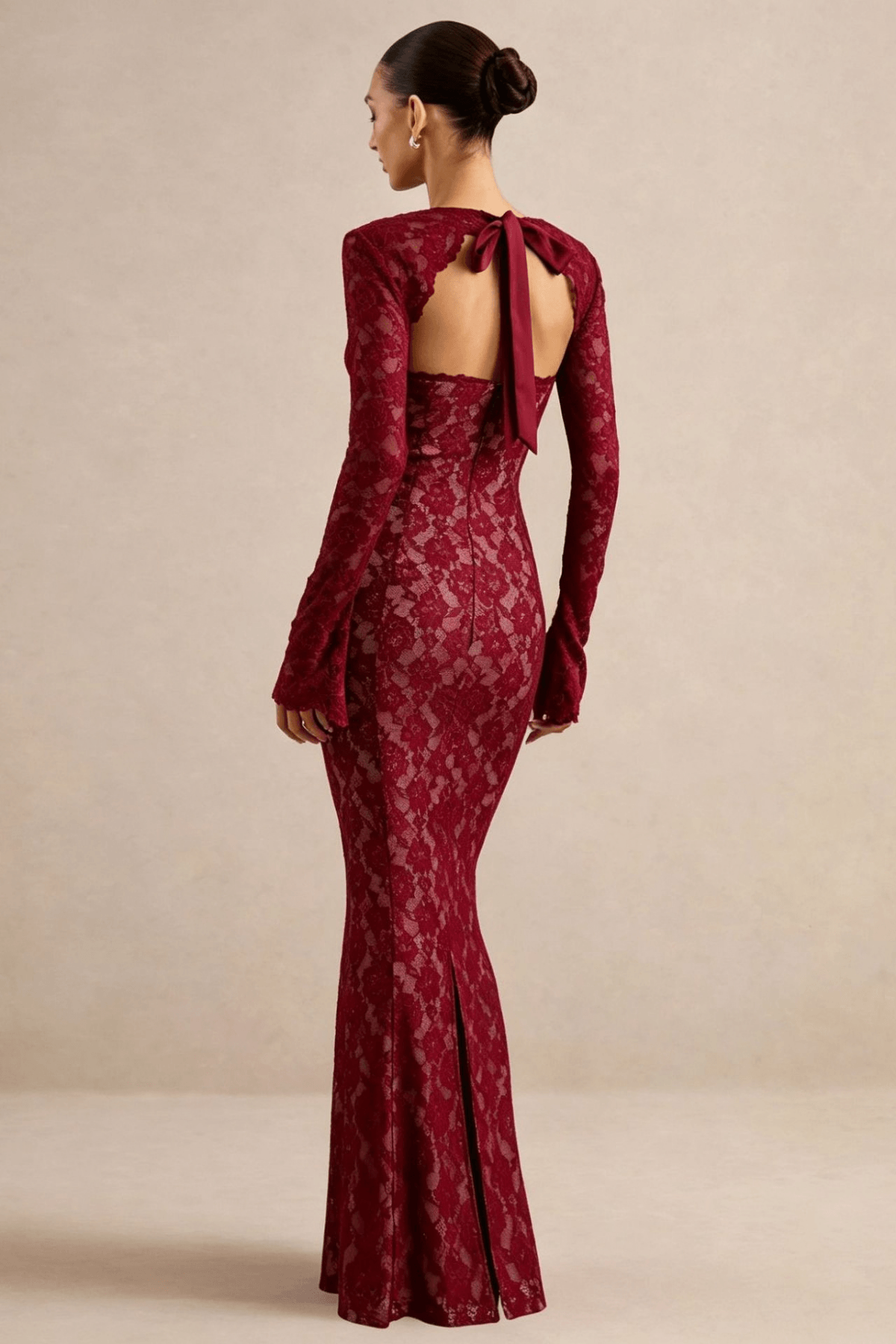 Jenny Burgundy Lace Mermaid Maxi Dress Avalabel