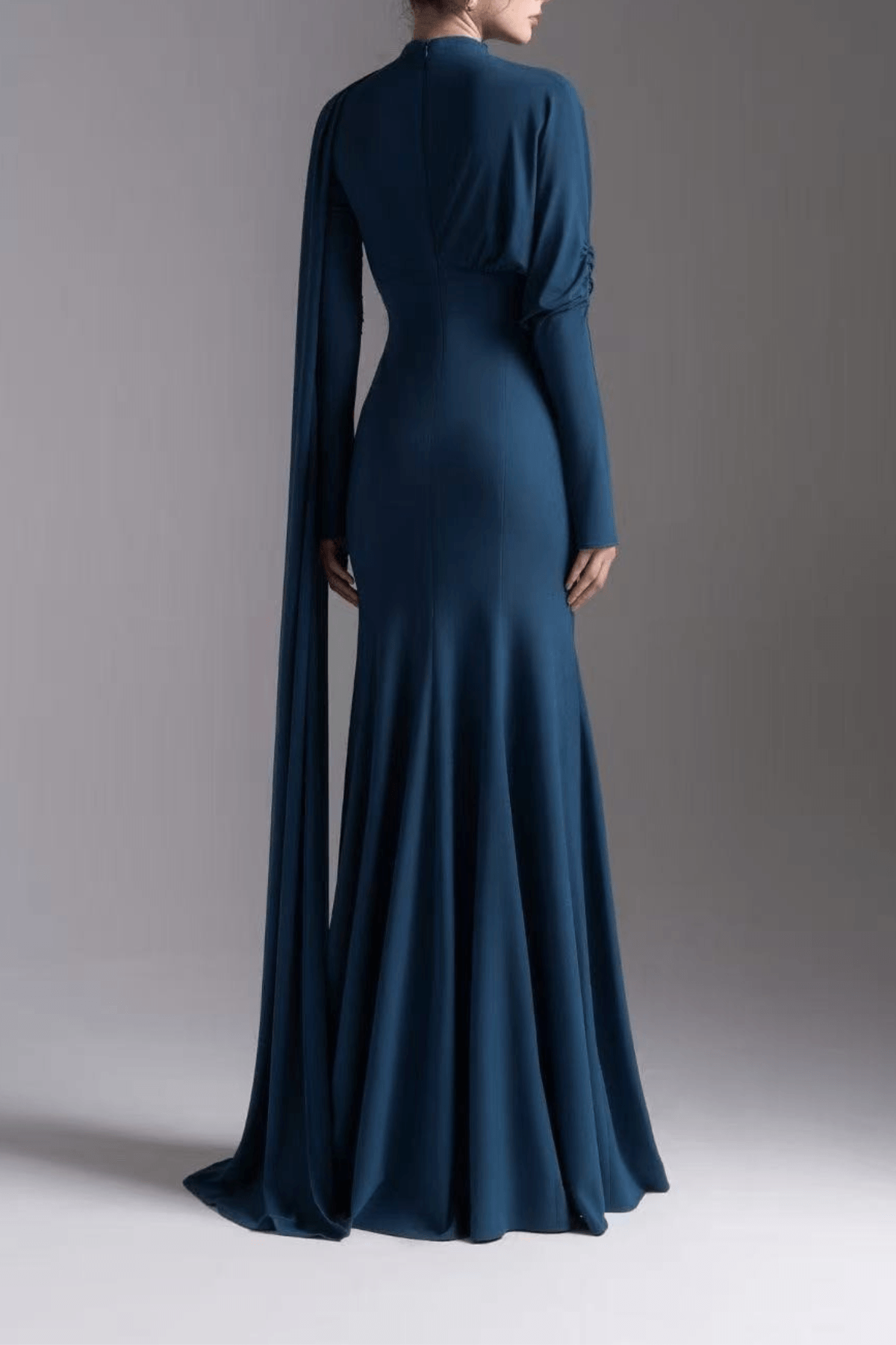 Rose Blue Draped Long Sleeve Maxi Dress Avalabel