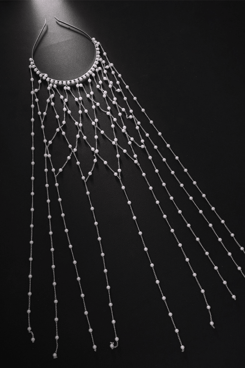 Multi-Strand Flowing Pearl Cascade Headpiece Avalabel