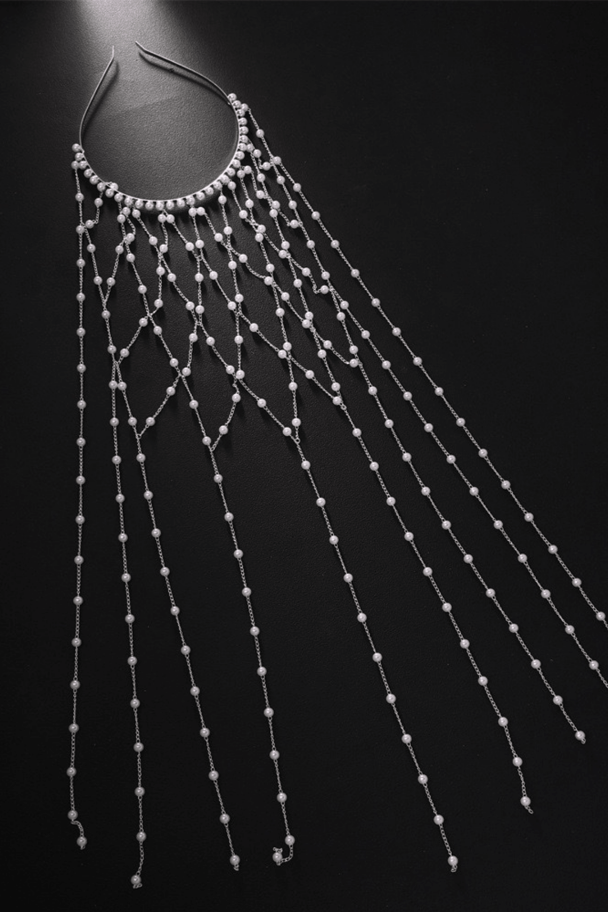 Multi-Strand Flowing Pearl Cascade Headpiece Avalabel