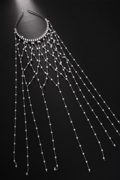 Multi-Strand Flowing Pearl Cascade Headpiece Avalabel