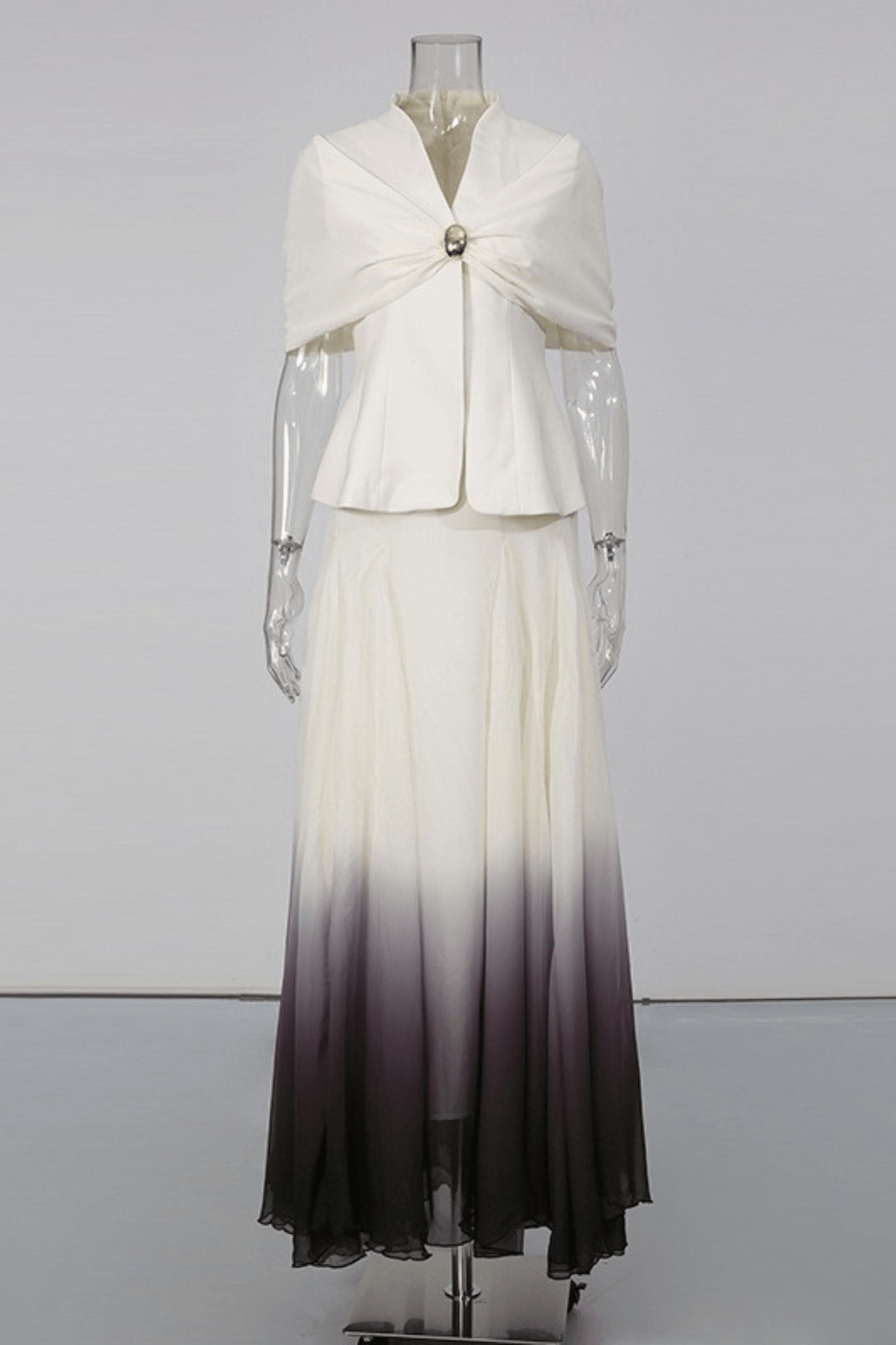 White Cape Top Ombre Pleated Skirt Two Set Avalabel
